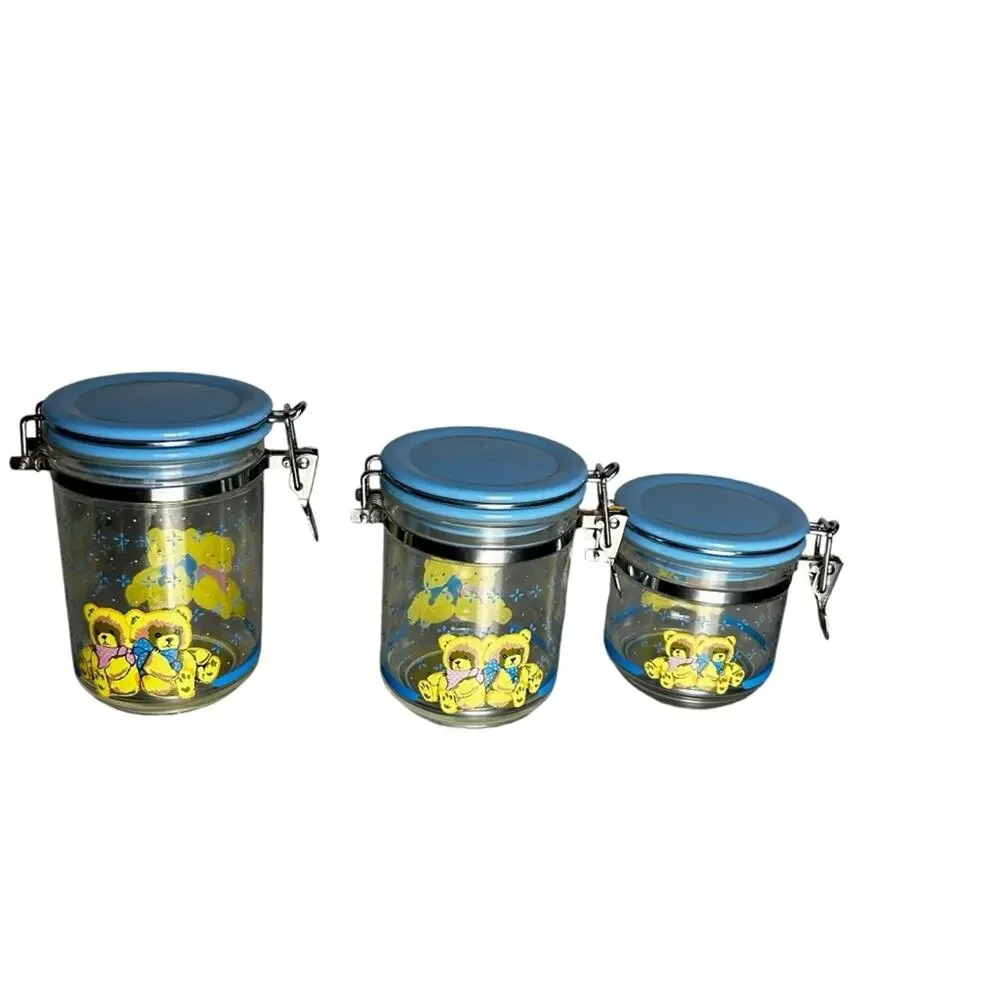 Set of 3 Vintage Country Bear Blue Canister Set
